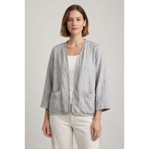 Eileen Fisher Linen Blend Open Front Jacket Gray Pockets Womens SZ PS